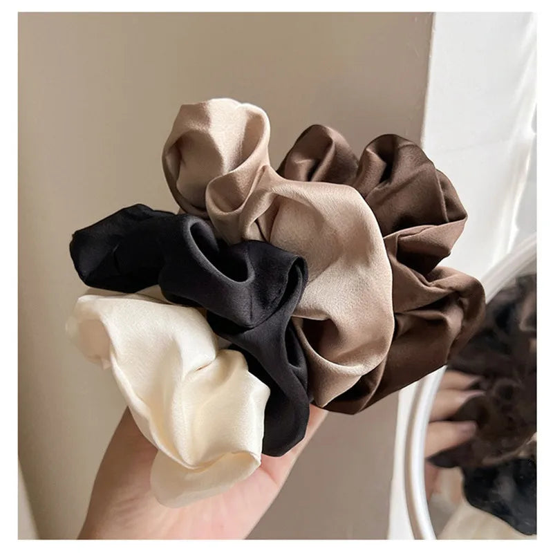 5pcs Retro Real Silk Large Scrunchies - Premium Hair Bands for Women, Suitable for Top Knots, Hair-friendly Hair Ties