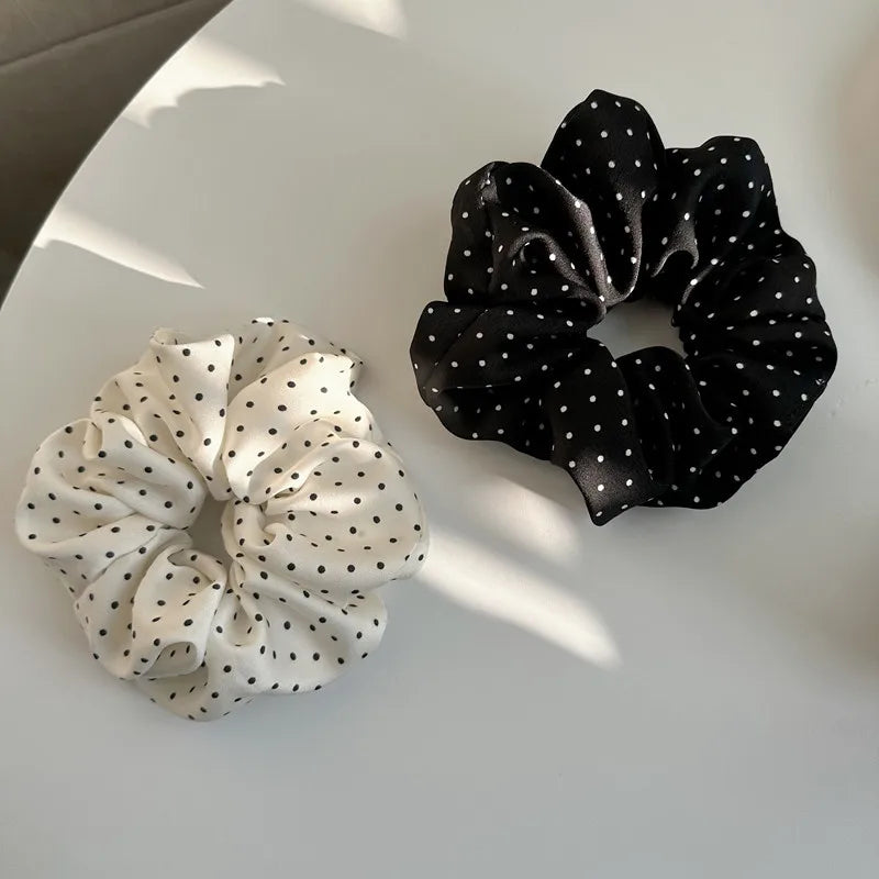 Korea Fashion Dot Satin Scrunchies for Women White Big Hair Bands Elastic Silk Hair Tie Girls Black Ponytail Holder Hair Rope