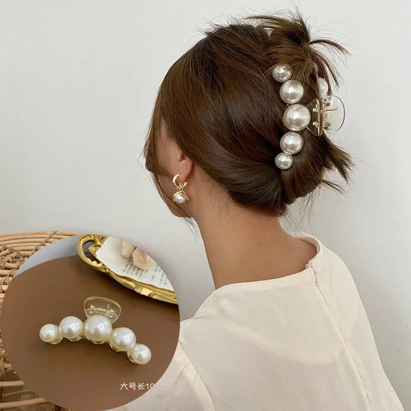 Elegant Hyperbole Big Pearls Acrylic Hair Claw Clips Big Size Makeup Hair Styling Barrettes for Women Hair Accessories