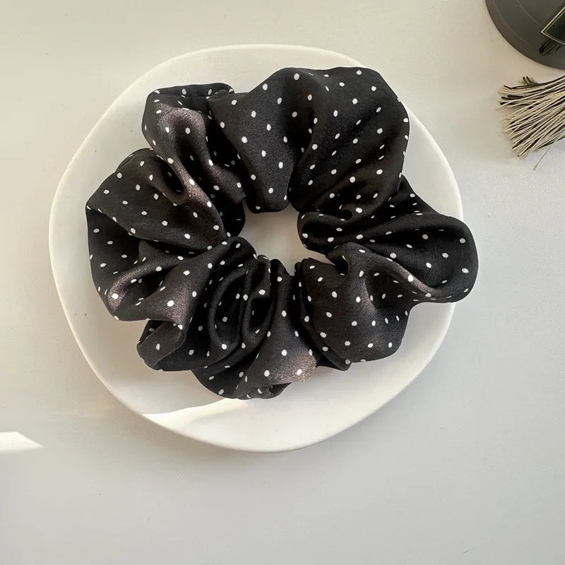 Korea Fashion Dot Satin Scrunchies for Women White Big Hair Bands Elastic Silk Hair Tie Girls Black Ponytail Holder Hair Rope