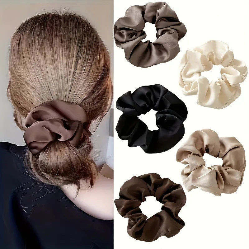5pcs Retro Real Silk Large Scrunchies - Premium Hair Bands for Women, Suitable for Top Knots, Hair-friendly Hair Ties