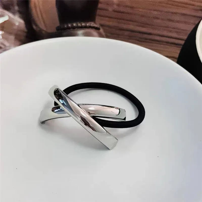 Hot Korean Fashion Metal Irregular Double-Layer Hair Bands Rope Women Headband Elastic Hairband Ponytail Holder Hair Accessories