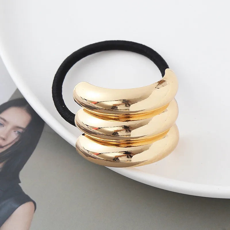 Hot Korean Fashion Metal Irregular Double-Layer Hair Bands Rope Women Headband Elastic Hairband Ponytail Holder Hair Accessories