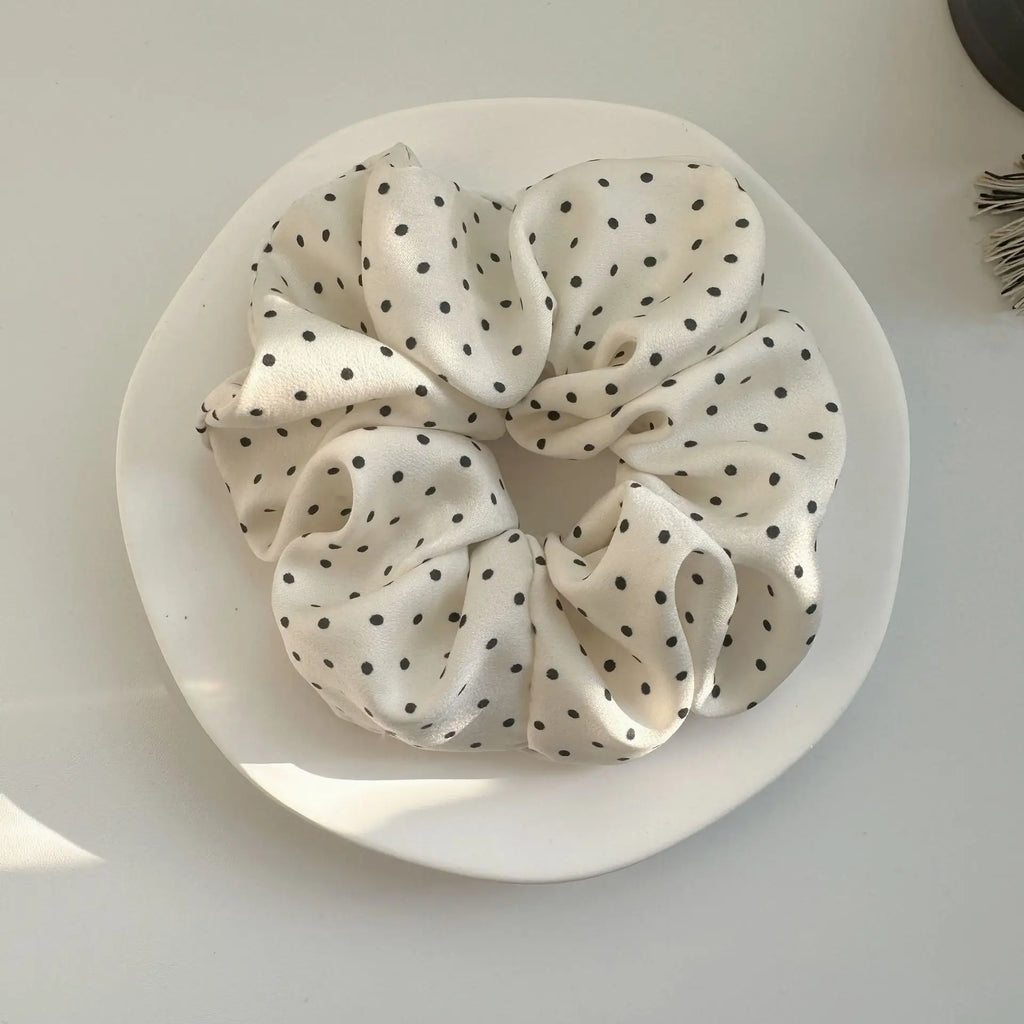 Korea Fashion Dot Satin Scrunchies for Women White Big Hair Bands Elastic Silk Hair Tie Girls Black Ponytail Holder Hair Rope