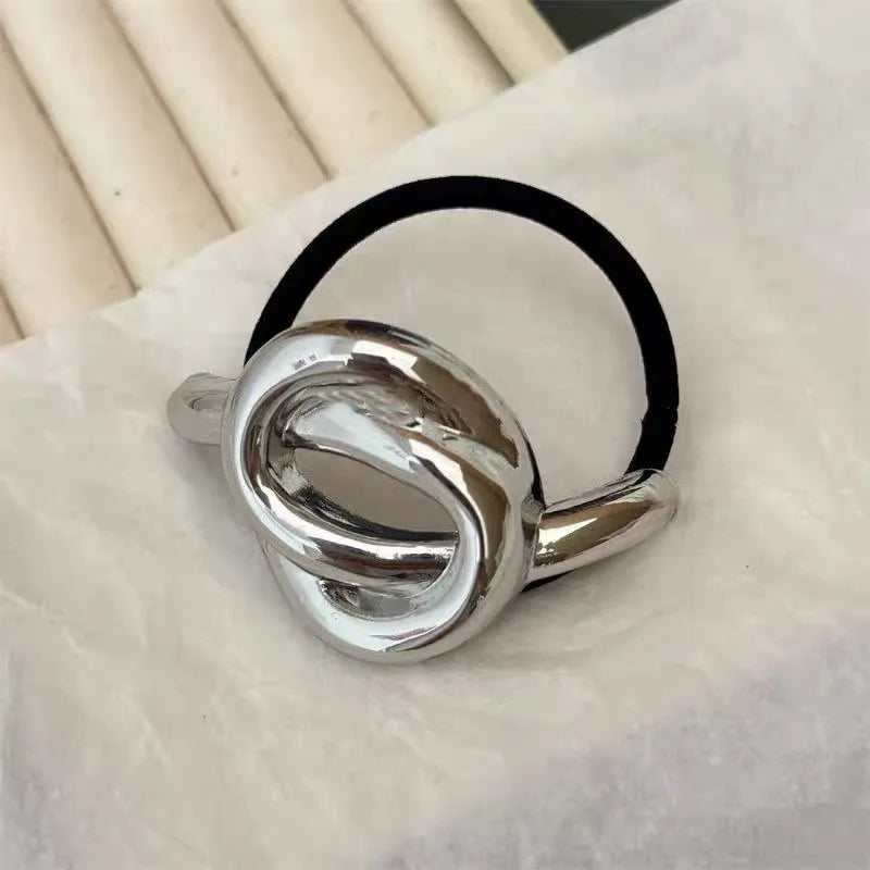 Hot Korean Fashion Metal Irregular Double-Layer Hair Bands Rope Women Headband Elastic Hairband Ponytail Holder Hair Accessories