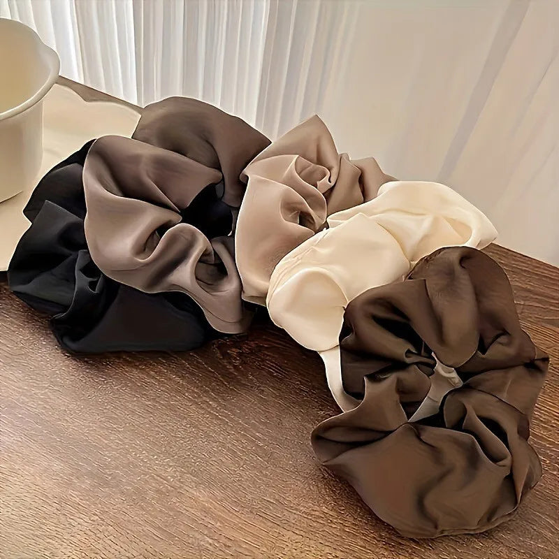 5pcs Retro Real Silk Large Scrunchies - Premium Hair Bands for Women, Suitable for Top Knots, Hair-friendly Hair Ties