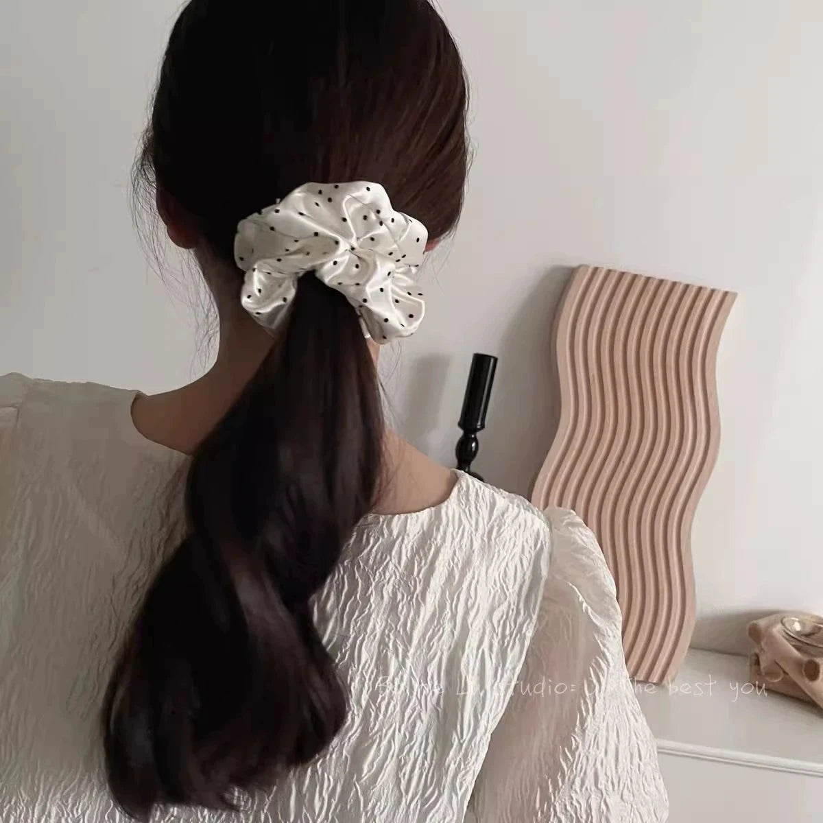 Korea Fashion Dot Satin Scrunchies for Women White Big Hair Bands Elastic Silk Hair Tie Girls Black Ponytail Holder Hair Rope