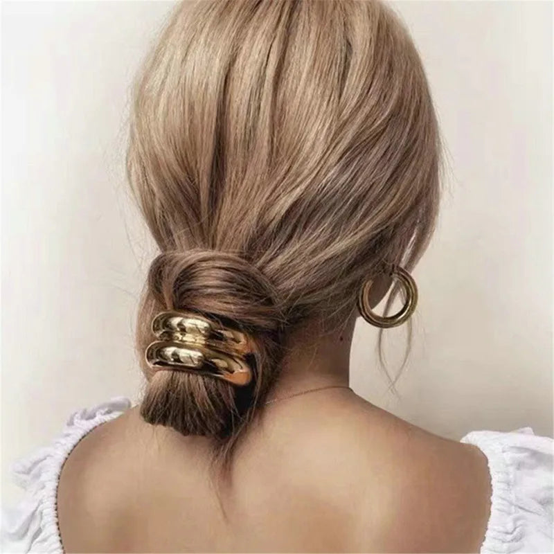 Hot Korean Fashion Metal Irregular Double-Layer Hair Bands Rope Women Headband Elastic Hairband Ponytail Holder Hair Accessories