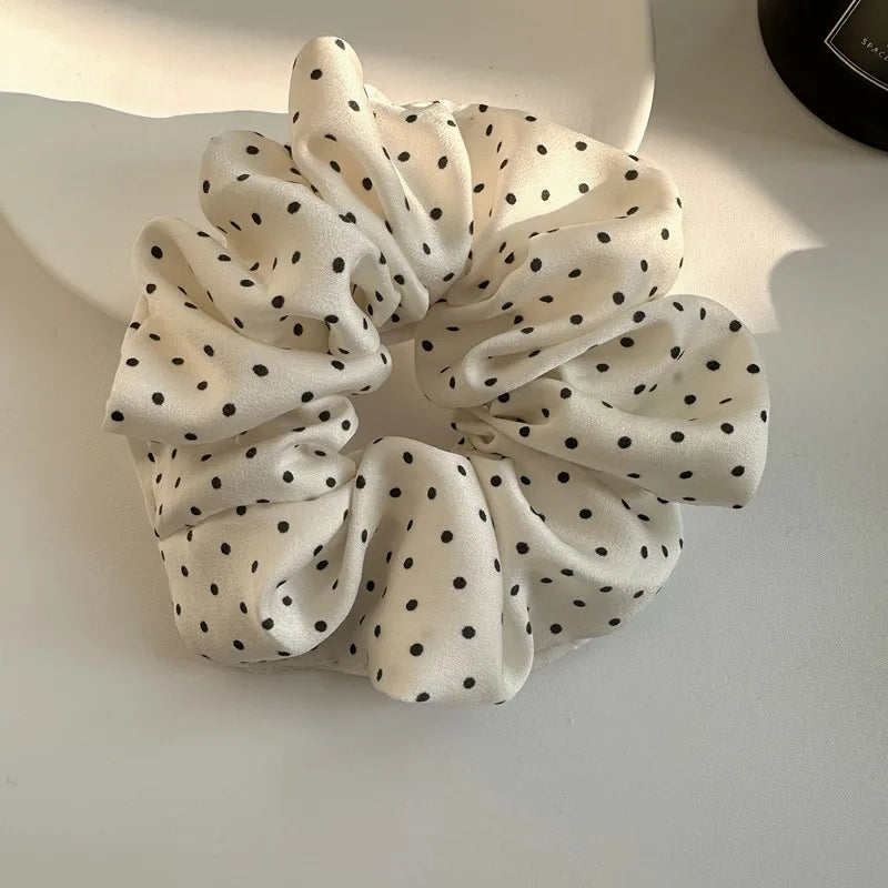 Korea Fashion Dot Satin Scrunchies for Women White Big Hair Bands Elastic Silk Hair Tie Girls Black Ponytail Holder Hair Rope