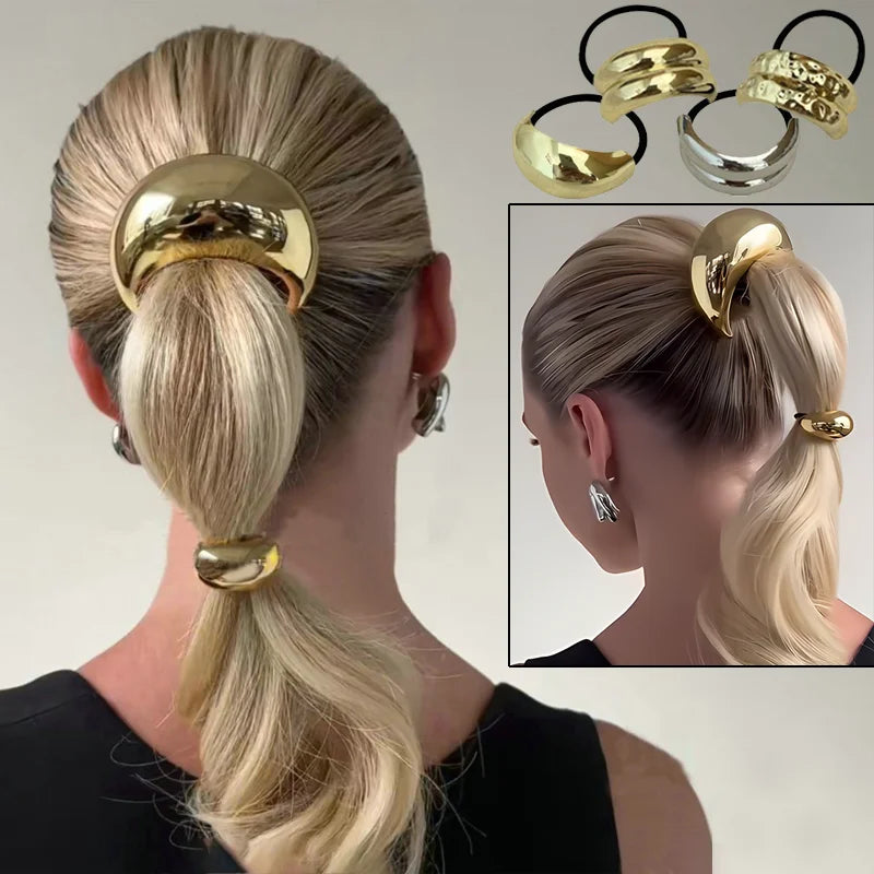Hot Korean Fashion Metal Irregular Double-Layer Hair Bands Rope Women Headband Elastic Hairband Ponytail Holder Hair Accessories