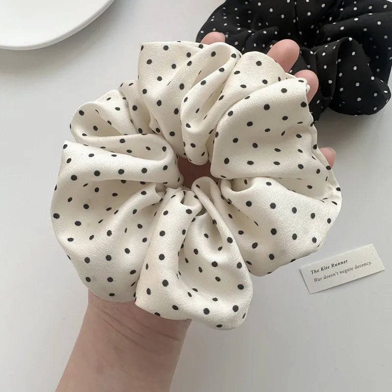 Korea Fashion Dot Satin Scrunchies for Women White Big Hair Bands Elastic Silk Hair Tie Girls Black Ponytail Holder Hair Rope