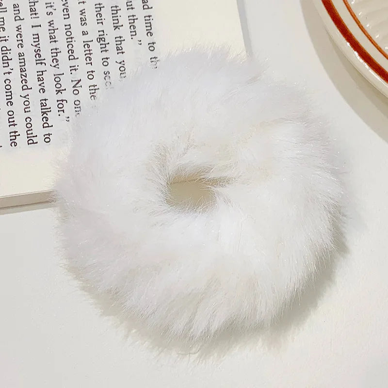 New Colorful Fluffy Hair Band For Women Girls Ponytail Holder Hair Tie Plush Scrunchie Rubber Band Fashion Hair Accessories