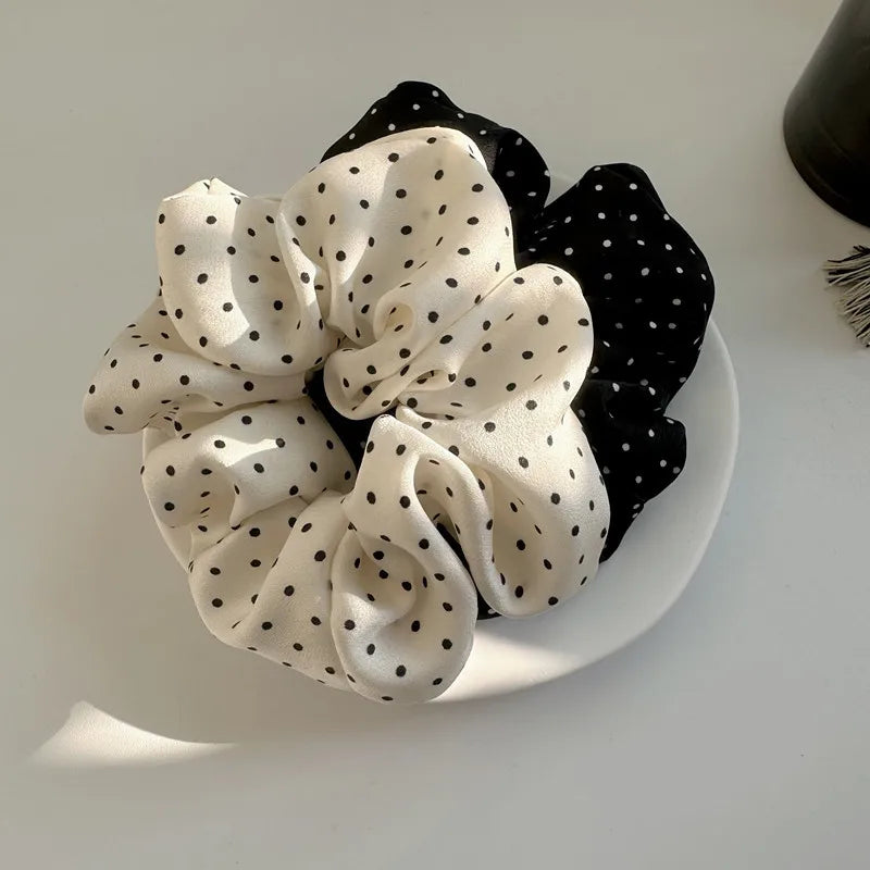 Korea Fashion Dot Satin Scrunchies for Women White Big Hair Bands Elastic Silk Hair Tie Girls Black Ponytail Holder Hair Rope