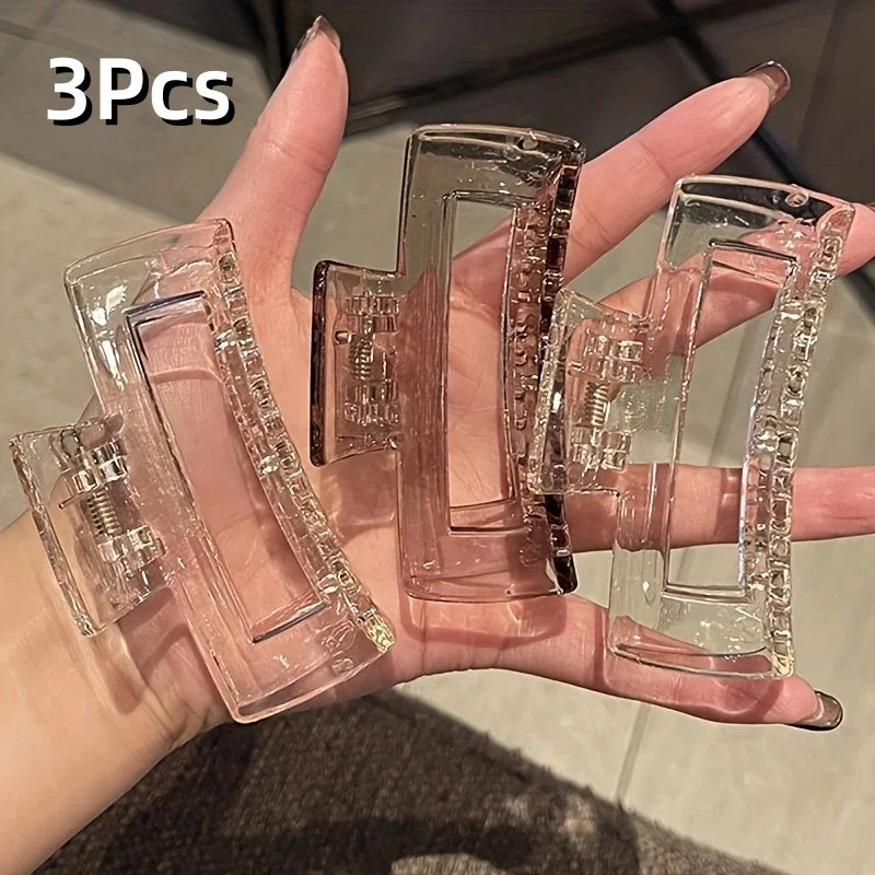 3Pcs Elegant Large Hair Claw Clips for Women Transparent Rectangular Shark Clip Design Non-Slip Grip Perfect for Styling & Updos