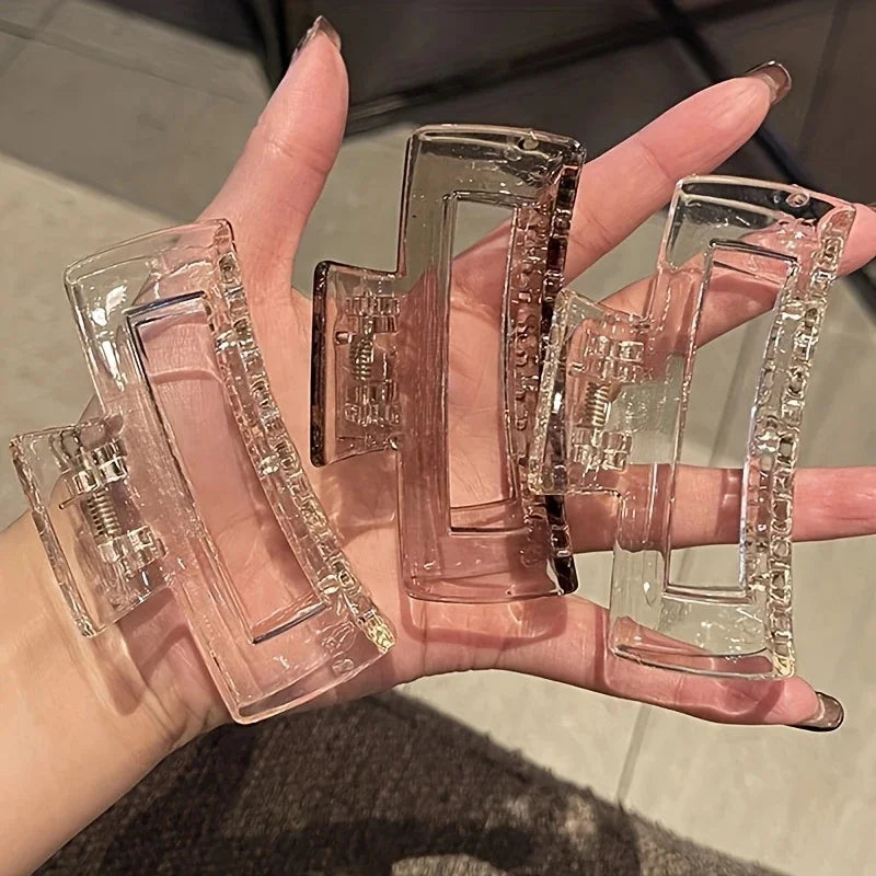 3Pcs Elegant Large Hair Claw Clips for Women Transparent Rectangular Shark Clip Design Non-Slip Grip Perfect for Styling & Updos