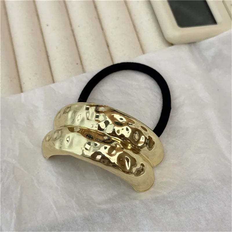 Hot Korean Fashion Metal Irregular Double-Layer Hair Bands Rope Women Headband Elastic Hairband Ponytail Holder Hair Accessories