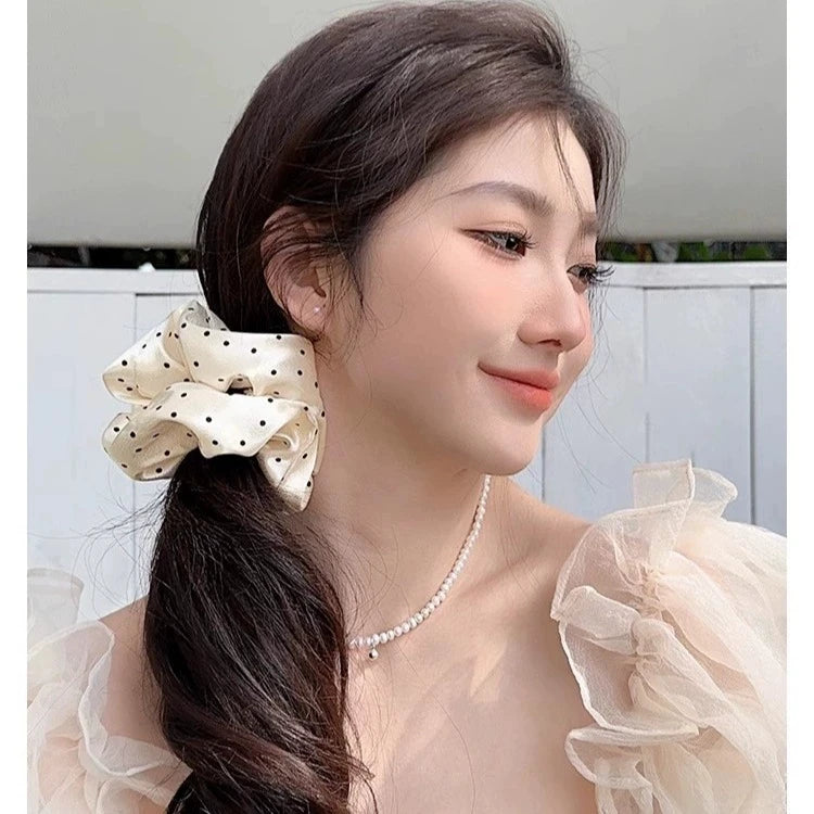 Korea Fashion Dot Satin Scrunchies for Women White Big Hair Bands Elastic Silk Hair Tie Girls Black Ponytail Holder Hair Rope