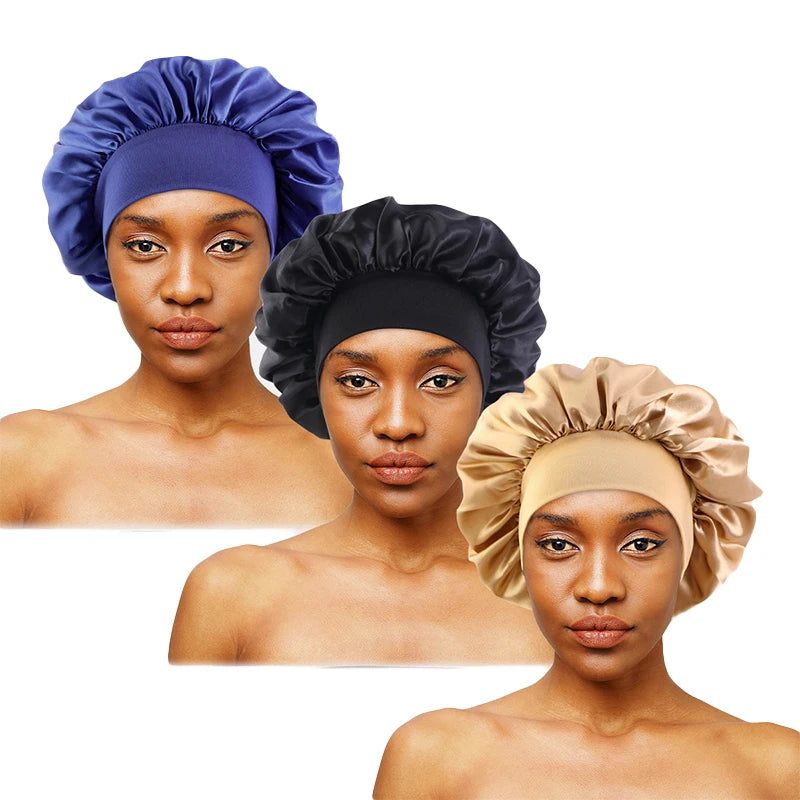 New Satin Wide Brim Nightcap Silky Bonnet Hair Wrap for Sleeping Sleep Cap With Elastic Soft Band Styling Cap Hair Wrapping Tool