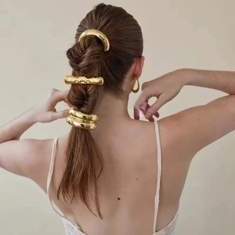 Hot Korean Fashion Metal Irregular Double-Layer Hair Bands Rope Women Headband Elastic Hairband Ponytail Holder Hair Accessories