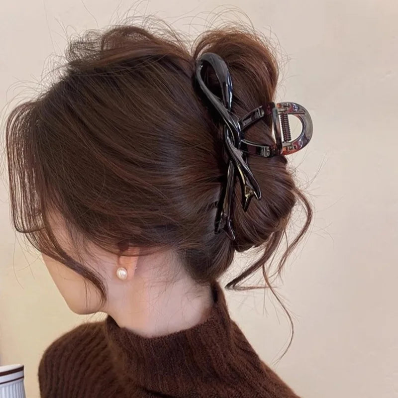 13cm Acrylic Ribbon Bow Hair Claws Crab Hair Clips Glossy Barrettes Headwear Hairpins Shark Ponytail For Women Hair Accessories