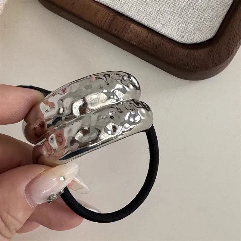 Hot Korean Fashion Metal Irregular Double-Layer Hair Bands Rope Women Headband Elastic Hairband Ponytail Holder Hair Accessories
