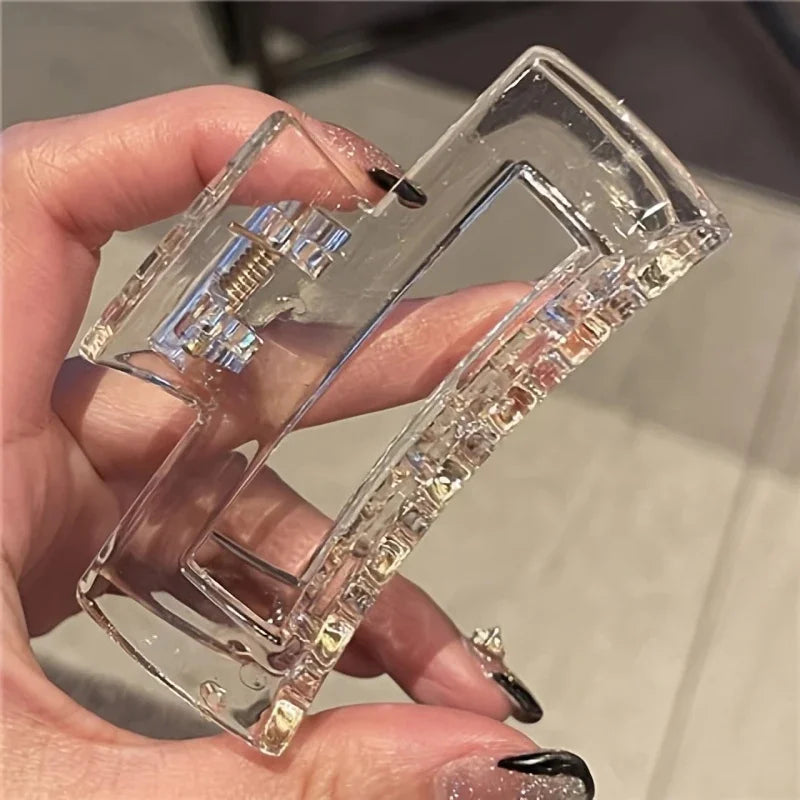 3Pcs Elegant Large Hair Claw Clips for Women Transparent Rectangular Shark Clip Design Non-Slip Grip Perfect for Styling & Updos