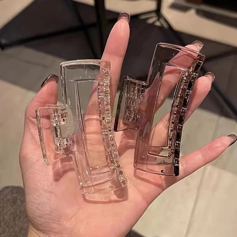 3Pcs Elegant Large Hair Claw Clips for Women Transparent Rectangular Shark Clip Design Non-Slip Grip Perfect for Styling & Updos