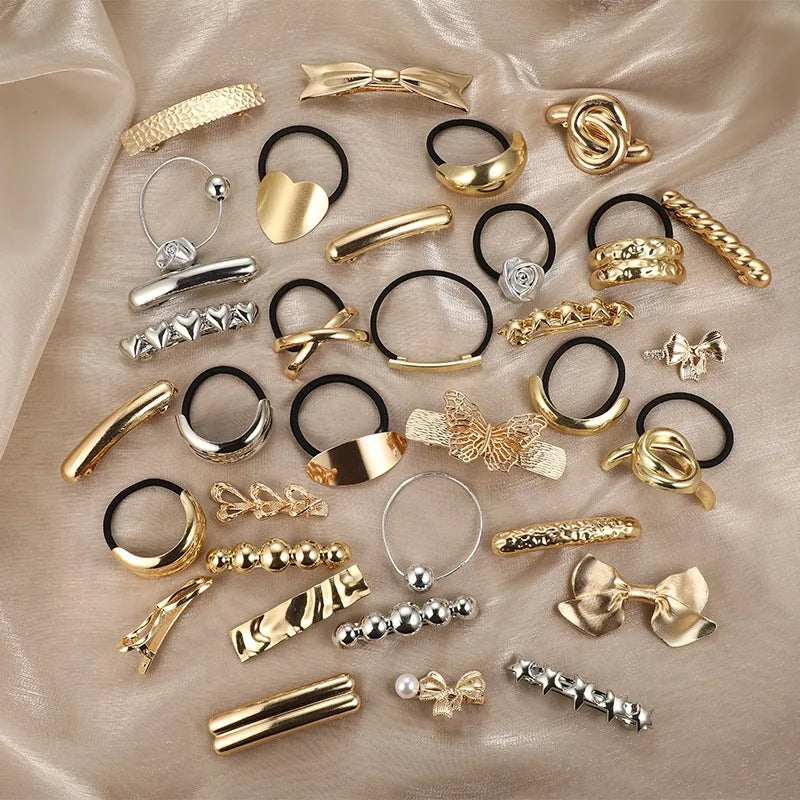 Hot Korean Fashion Metal Irregular Double-Layer Hair Bands Rope Women Headband Elastic Hairband Ponytail Holder Hair Accessories