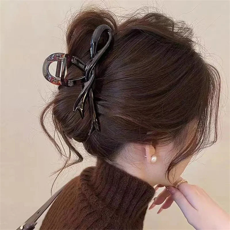 13cm Acrylic Ribbon Bow Hair Claws Crab Hair Clips Glossy Barrettes Headwear Hairpins Shark Ponytail For Women Hair Accessories